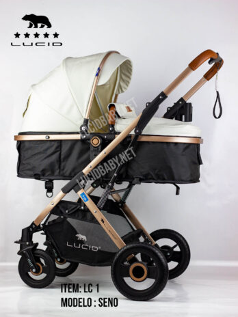 SENA Baby Stroller, luxury carriage with umbrella and leather cover from Lucid Baby, model – LC1- White