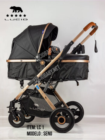 SENA Baby Stroller, luxury carriage with umbrella and leather cover from Lucid Baby, model – LC1- Black