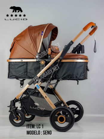 SENA Baby Stroller, luxury carriage with umbrella and leather cover from Lucid Baby, model – LC1- Brown